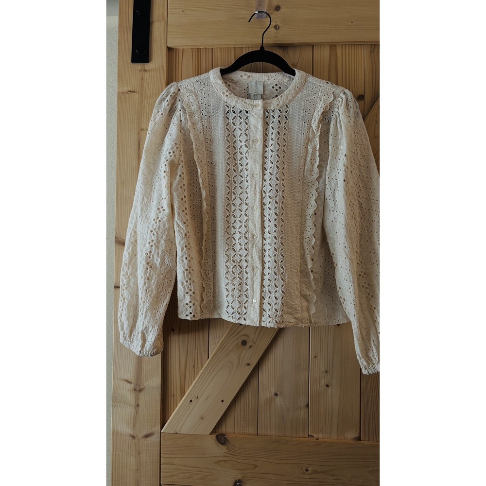 JOIE Cotton Eyelet Lace Cutouts women's L Shirt Blouse VGC BOHO Fall Festival